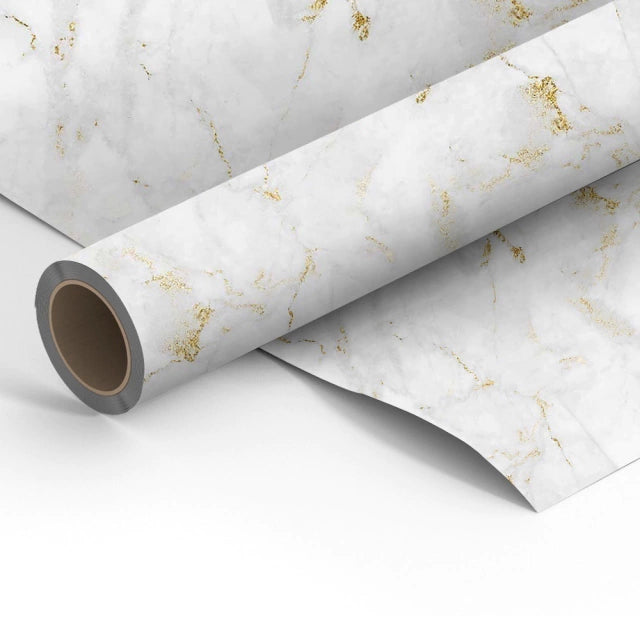 Papel de Parede Adesivo Marmorizado Branco e Dourado Lavável