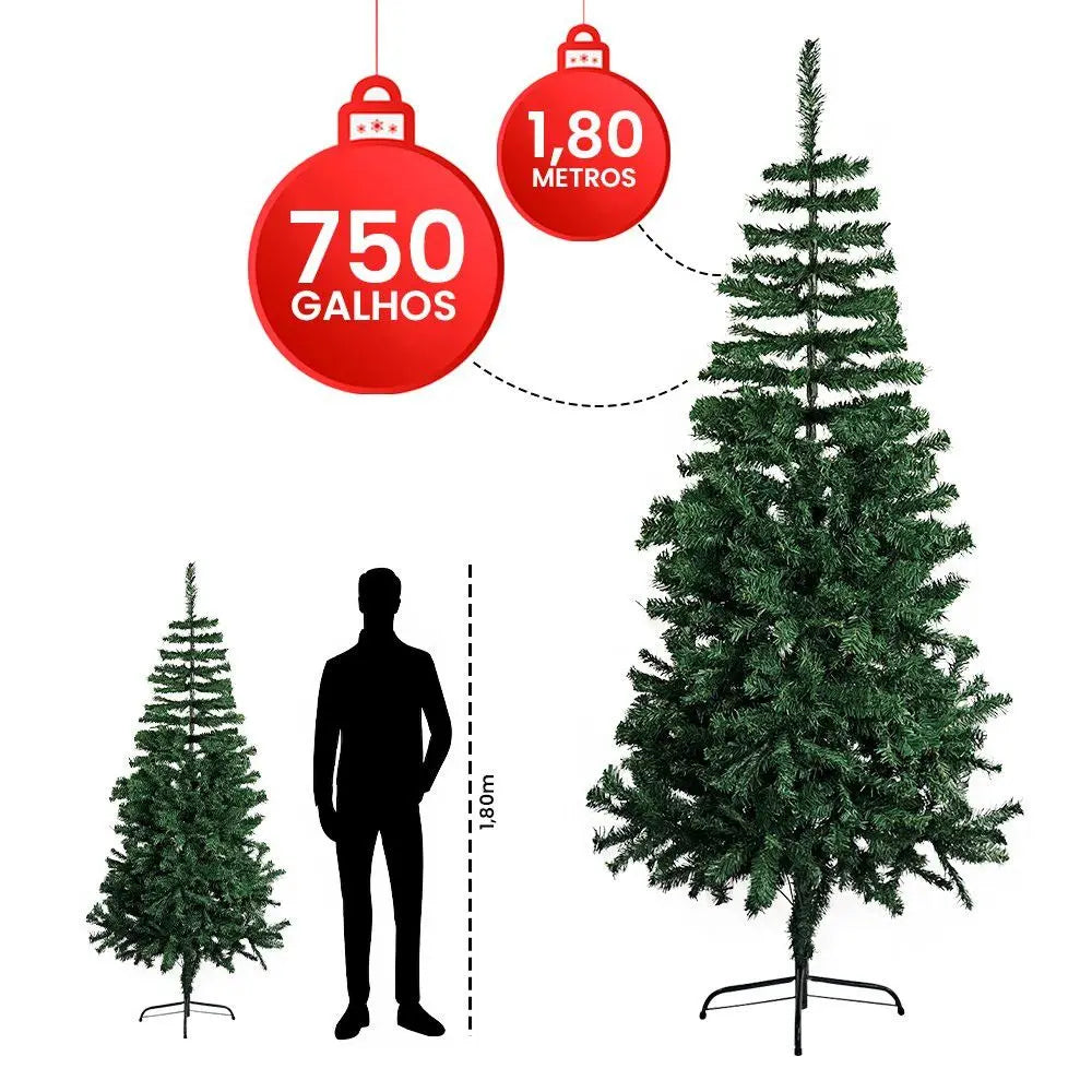 Árvore De Natal Pinheiro Luxo Grande 1,80m 750 Galhos Premium