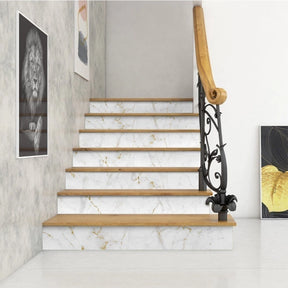 Papel de Parede Adesivo Marmorizado Branco e Dourado Lavável