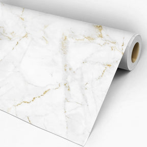 Papel de Parede Adesivo Marmorizado Branco e Dourado Lavável