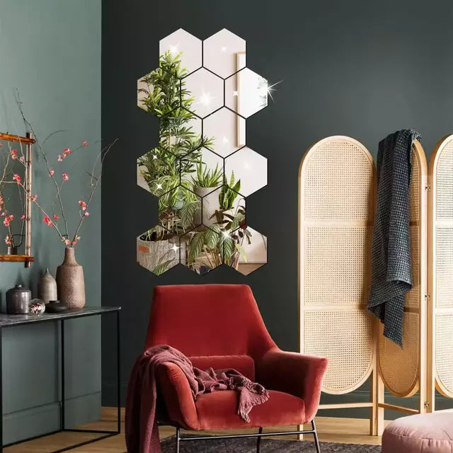 Espelho Decorativo Adesivo 3D Hexagonal